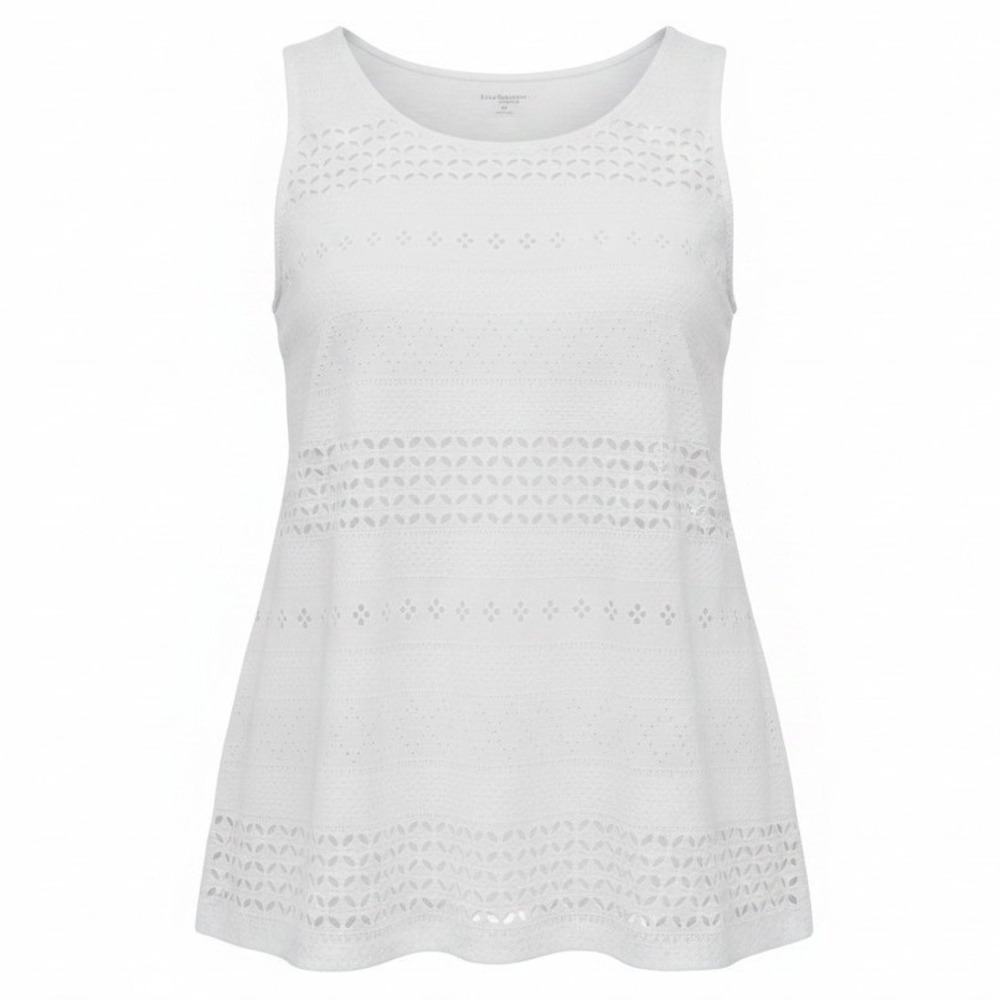 Kim Rogers Eyelet Tank Top Womens 2X White Curvy Sleeveless Cotton Slub Knit
